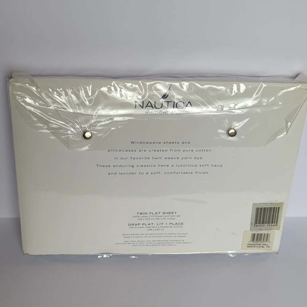 Nautical Sheet Twin Flat 100% Cotton Blue Windowpane 210 Thread Count NEW